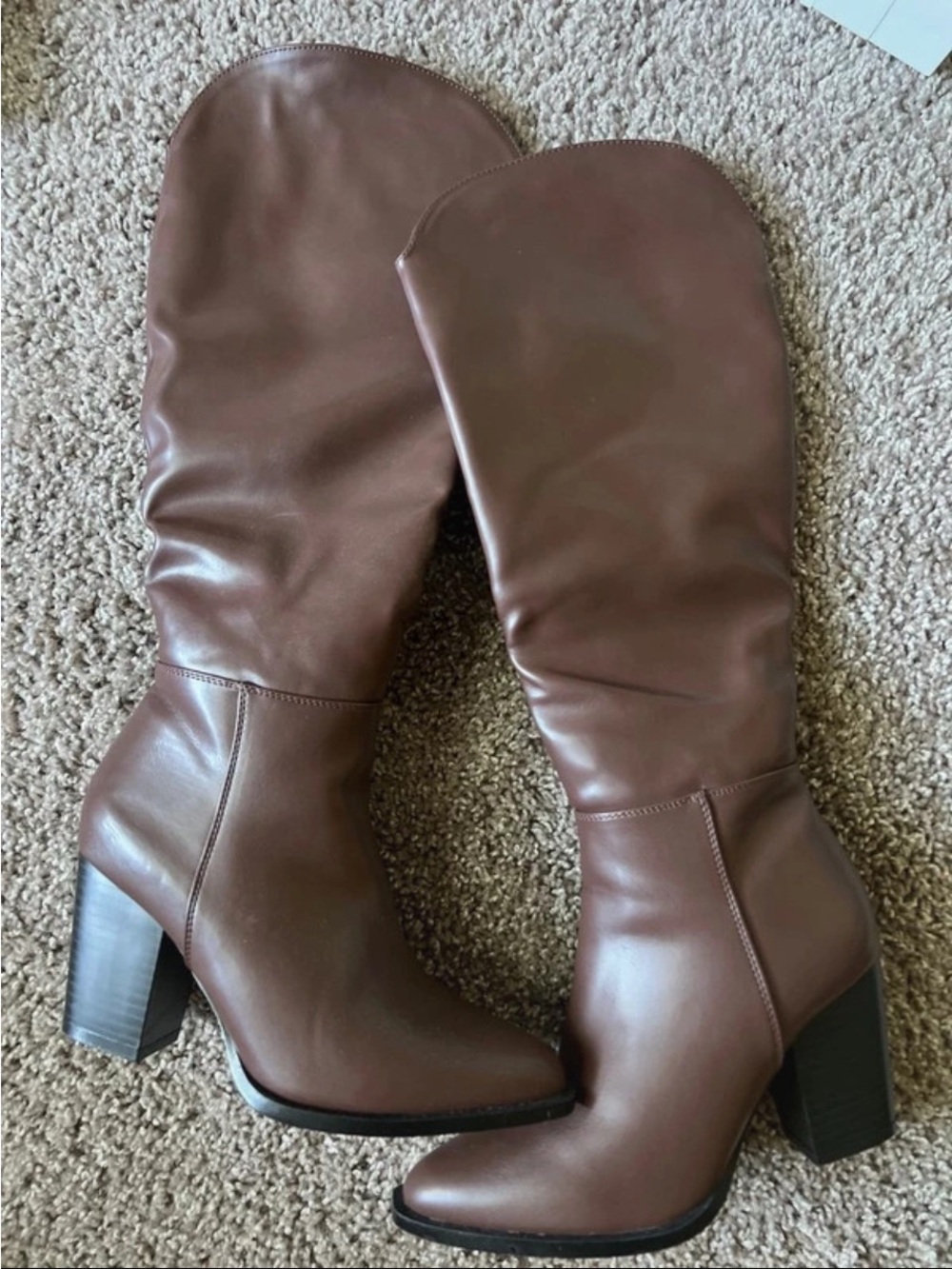 SHEIN Brown Knee-High Block Heel Boots